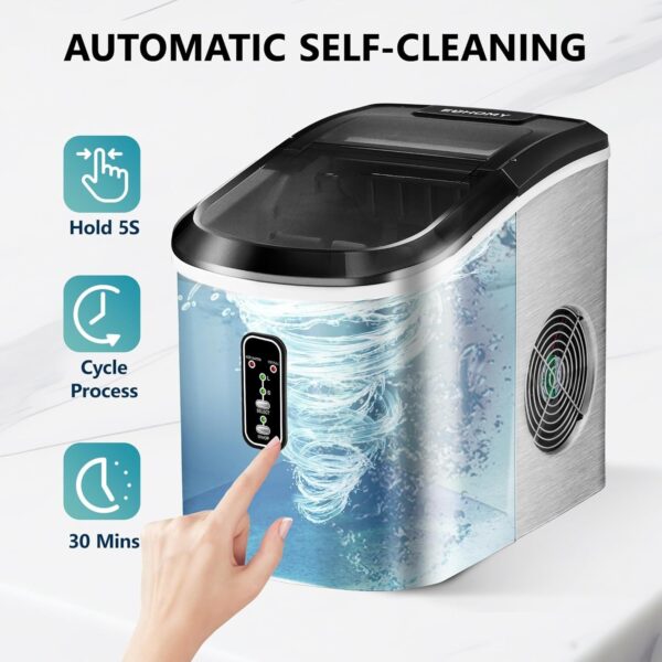 Nugget Ice Maker Countertop with Handle, Ready in 6 Mins, 34lbs Per Day, Removable Top Cover, Auto-Cleaning, Portable Sonic Ice Maker with Basket and Scoop, for Home/Party/RV/Camping (Black)