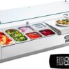 Refrigerated Condiment Prep Station, 135 W Countertop Refrigerated Condiment Station, with 2 1/3 Pans & 4 1/6 Pans, 304 Stainless Body and PC Lid, Sandwich Prep Table with Stainless Guard, ETL