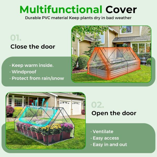 Land Guard 6x3x1ft Galvanized Raised Garden Bed with Waterproof Cover Small Mini Portable Antifreeze Greenhouse Kit for Metal Planter Box with 2 Huge Roll-up Zipper Door Window