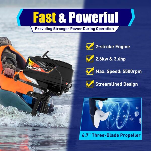 249934b21efa4868aeb57a78dc7fcaa5 2-Stroke 3.6HP Outboard Motor, 55CC Heavy Duty Fishing Boat Engine 5000rpm Gasoline Short Shaft Boat Motor Water Cooling & CDI Manual Start Boat Engine for Canoes, Dinghies, Inflatable Boats