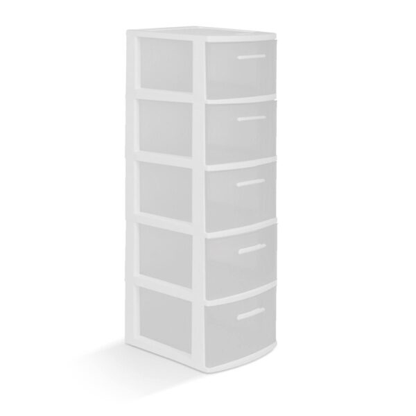 5-Drawer Plastic Storage Unit with Clear Drawers in White (2 Pack)