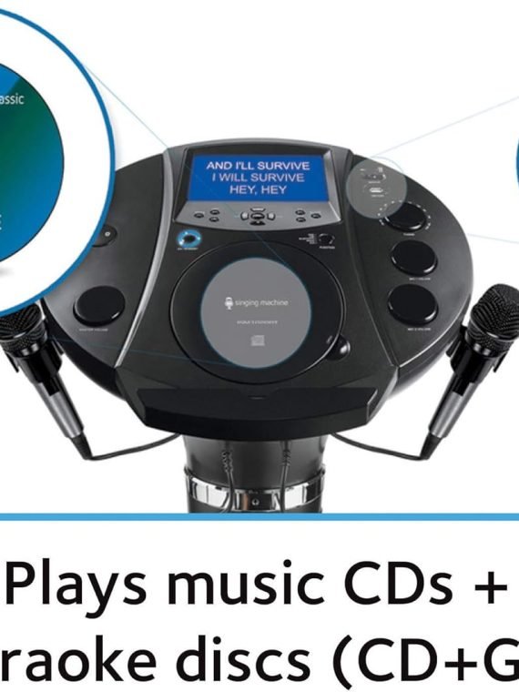 Portable WiFi Karaoke Machine for Adults – Black Pedestal with 7” Touchscreen, Built-In Speaker, Bluetooth, Recorder & 2 Wired Microphones