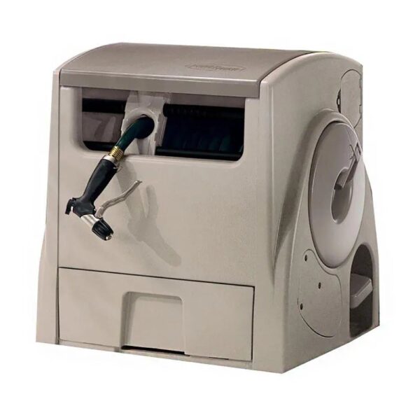 24eb974caff445fca1464cf69d18a25c Suncast 100 ft. Powerwind Auto Power Rewind Hose Reel, Light Taupe