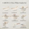 22pcs Pots and Pans Set Nonstick, Cookware Set White Granite Induction Kitchen Cooking Set w/Frying Pans & Saucepans& Grill Pan(PFOS, PFOA Free)