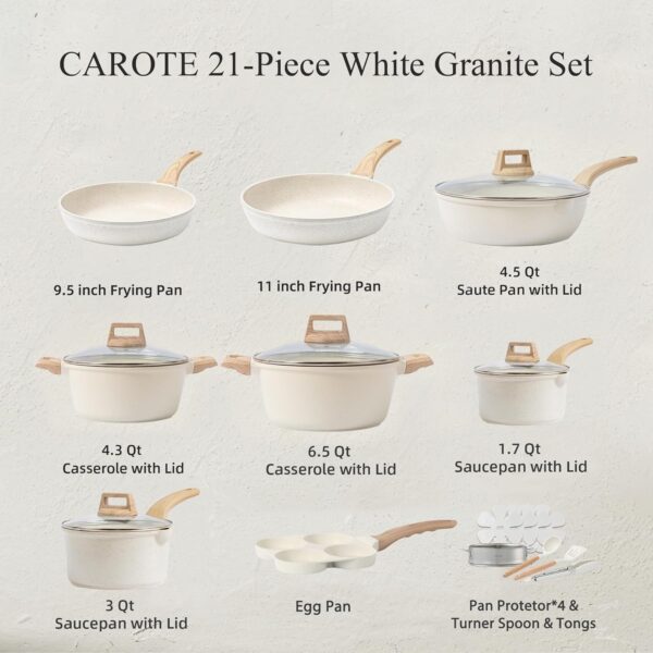 22pcs Pots and Pans Set Nonstick, Cookware Set White Granite Induction Kitchen Cooking Set w/Frying Pans & Saucepans& Grill Pan(PFOS, PFOA Free)