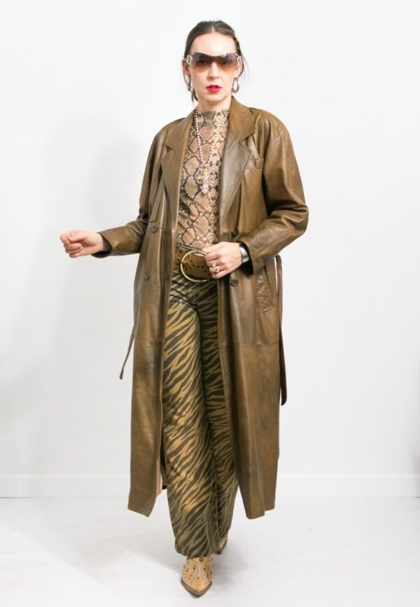 Brown leather trench