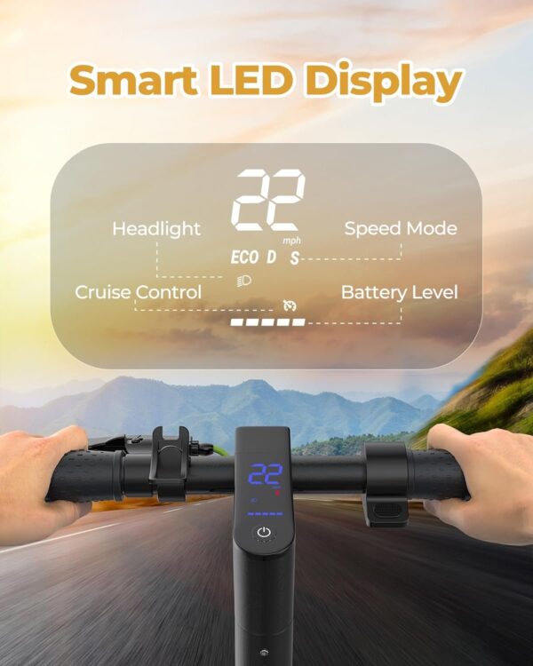 Electric Scooter – 8.5′′ Solid Tires, 350W Motor, Up to 19 MPH and 21-23 Miles Long-Range Portable Foldable Commuting Scooter for Adults with Double Braking System and App