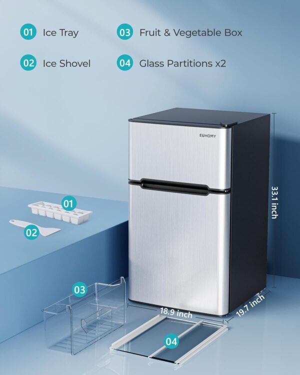 25951d5b07a3491593a778403186f052 EUHOMY 3.2 Cu.Ft Mini Fridge with Freezer – 2-Door Compact Refrigerator for Bedroom, Dorm, Office or Apartment, Silver