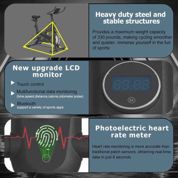 2597f0546a8341d4bcedc90b2220191f Exercise Bike, Stationary Bike Indoor Cycling Bike for Home Cardio Gym 300lbs Weight Capacity, Workout Bike with Heavy Flywheel, Seat Cushion, LCD Monitor, Optoelectronic Heart Rate,Silent Belt Drive