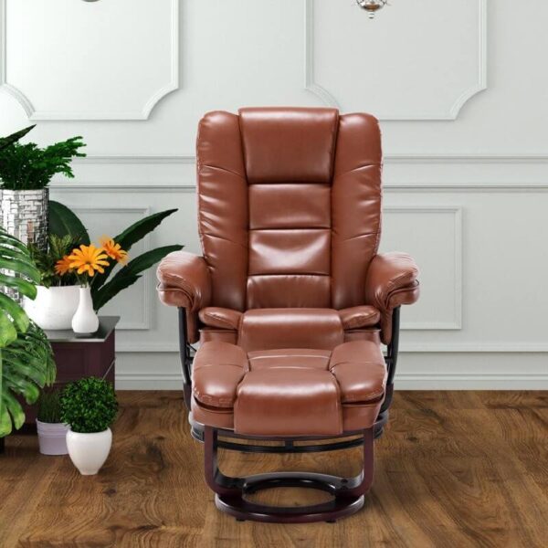 Multi-Position Recliner and Curved Ottoman with Swivel Base