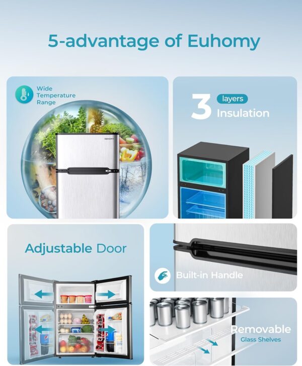 25fa8e48fadf4a009e6e4378100605eb EUHOMY 3.2 Cu.Ft Mini Fridge with Freezer – 2-Door Compact Refrigerator for Bedroom, Dorm, Office or Apartment, Silver