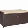 Outdoor Storage Bench Rattan Style Deck Box Wicker Patio Furniture Water Resistance w/Seat Cushion, 60-Gallon, Brown
