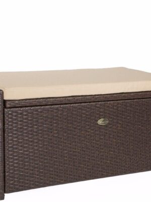 Outdoor Storage Bench Rattan Style Deck Box Wicker Patio Furniture Water Resistance w/Seat Cushion, 60-Gallon, Brown