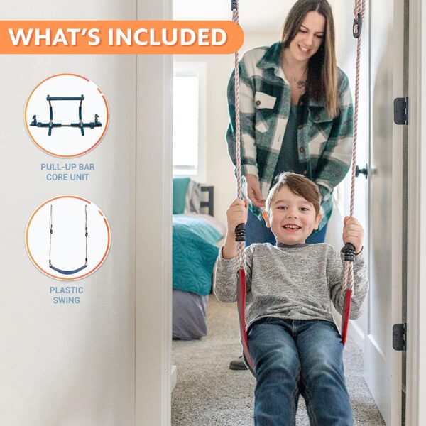 6 Piece Indoor Doorway Gym Set for Kids �� Indoor Swing for Kids Includes Kids Swing Chair, Rings, Hanging Trapeze, Ladder, Swinging Rope & Pullup Bar