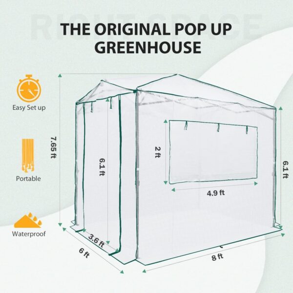 267ebea74aa6443c8f62824c0bd4b53f EAGLE PEAK 6×4 Portable Walk-in Greenhouse, Pop-up Indoor Outdoor Garden Green House, Zippered Door and Windows, PE Cover, White
