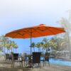 15ft Patio Umbrella with Solar Lights, Large Double Umbrella Outdoor, Rectangle 180”x106” Umbrellas with 156 PCS LED Lights and Crank Handle for Backyard Deck Pool Shade in Black(1.9′′ Pole)