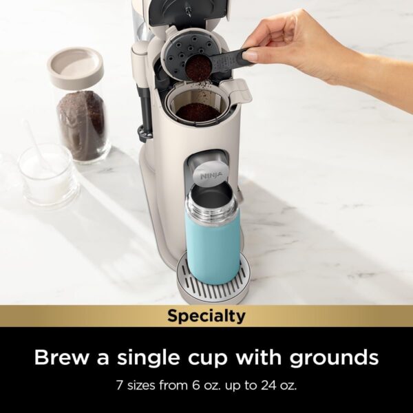 269af94210264cfbaf9610f42bc78e48 Ninja Pod & Grounds Specialty XL Single-Serve Coffee Maker, K-Cup Pod Compatible, Brews Grounds, Compact Design, Built-In Milk Frother, 68-oz. Reservoir, 6-oz. Cup to 24-oz. Mug Sizes, Stone, PB055AST