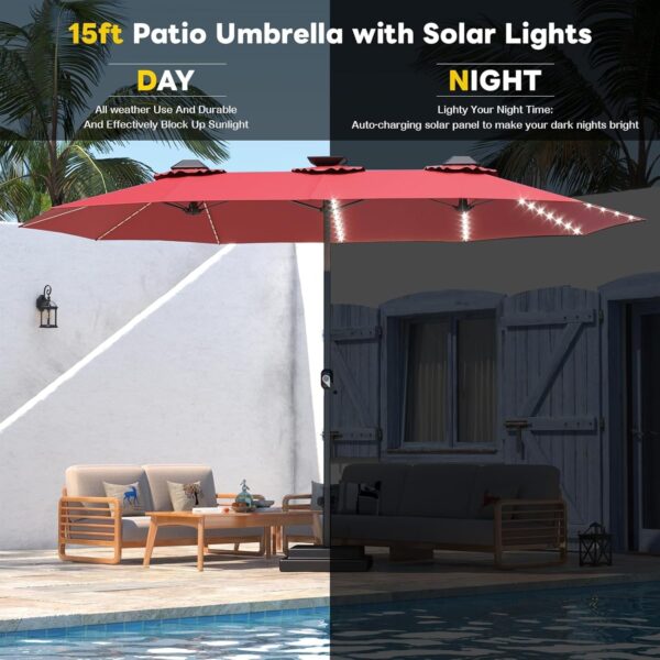 26e919c9de0b4728bffc84a18ce2d06b 15ft Patio Umbrella with Solar Lights, Large Double Umbrella Outdoor, Rectangle 180”x106” Umbrellas with 156 PCS LED Lights and Crank Handle for Backyard Deck Pool Shade in Black(1.9′′ Pole)