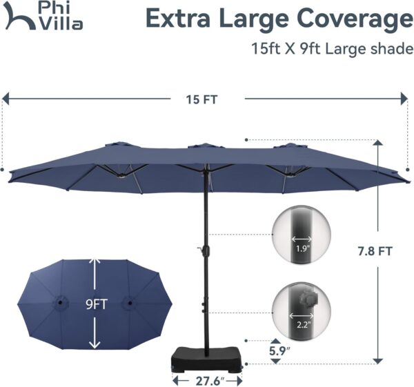 2703136877094057aac05a02bbe0fca2 15ft Patio Umbrella Double-Sided Outdoor Market Extra Large Umbrella with Crank, Umbrella Base Included (Dark Red)