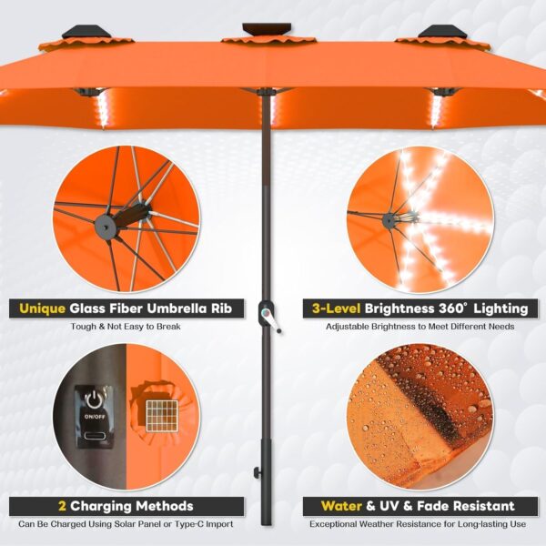 278967d07b024b44a2602e0729d5439e 15ft Patio Umbrella with Solar Lights, Large Double Umbrella Outdoor, Rectangle 180”x106” Umbrellas with 156 PCS LED Lights and Crank Handle for Backyard Deck Pool Shade in Black(1.9′′ Pole)