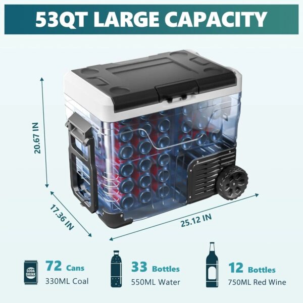 27ffe034b6d146cdb45d7fd5e41d5a06 12 Volt Refrigerator, 53QT(50L) Electric Cooler, Portable Freezer 12V/24V DC 110-240V AC, 12V Fridge -4°F~68°F, 12V Cooler with Wheels & 2 Baskets for Travel, Truck, Boat, Camping
