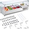 Refrigerated Condiment Prep Station, 135 W Countertop Refrigerated Condiment Station, with 2 1/3 Pans & 4 1/6 Pans, 304 Stainless Body and PC Lid, Sandwich Prep Table with Stainless Guard, ETL