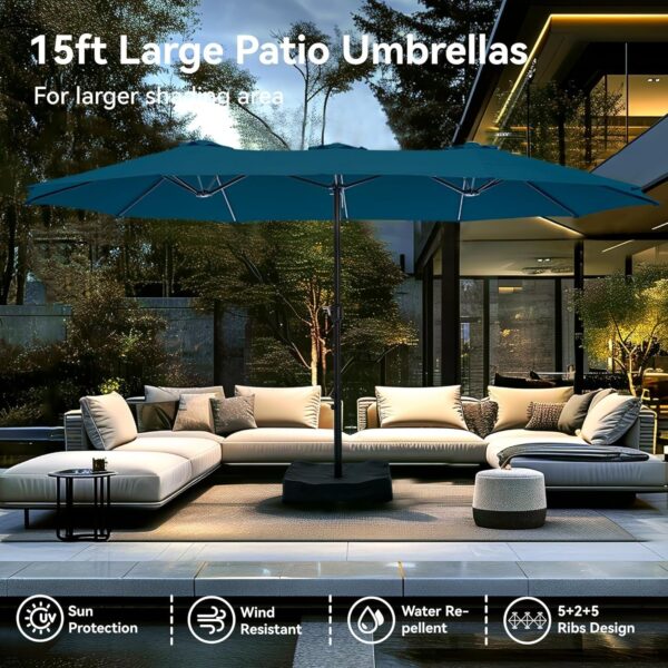 28538211495f4eb2b86d30d9ec12fe1a 15ft Patio Umbrella Double-Sided Outdoor Market Extra Large Umbrella with Crank, Umbrella Base Included (Dark Red)
