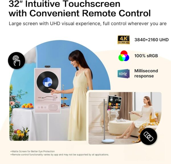 28638748a9c34d408440d5e2606b1cd3 32-Inch Portable TV, 1080P FHD Rolling TV on Wheels with Rotatable Touch Screen, Android 13 OS, 8G RAM+128G Storage, Built-in Battery, Full Swivel Rotation, Voice Remote