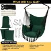 Y- Stop Hammock Chair Hanging Rope Swing, Max 500 Lbs, 2 Cushions Included, Large Macrame Hanging Chair with Pocket for Superior Comfort, with Hardware Kit (Beige)