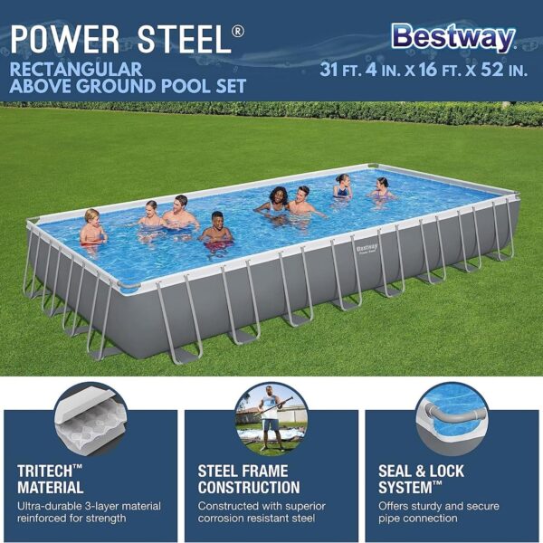 Bestway Oval Above Ground Pool Set (10′ x 6’7′′ x 33′′)| Includes Filter Pump & ChemConnect Dispenser