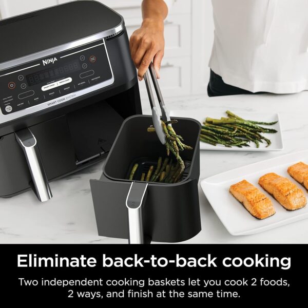 28a62c9ab4d042ddba3ec7bcabfd3c11 DZ401 Foodi 10 Quart 6-in-1 DualZone XL 2-Basket Air Fryer with 2 Independent Frying Baskets, Match Cook & Smart Finish to Roast, Broil, Dehydrate for Quick, Easy Family-Sized Meals, Grey