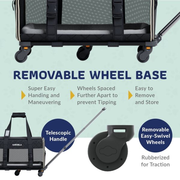 Quilted Chariot PRO Pet Carrier With Removable Wheels and Double Telescopic Handle