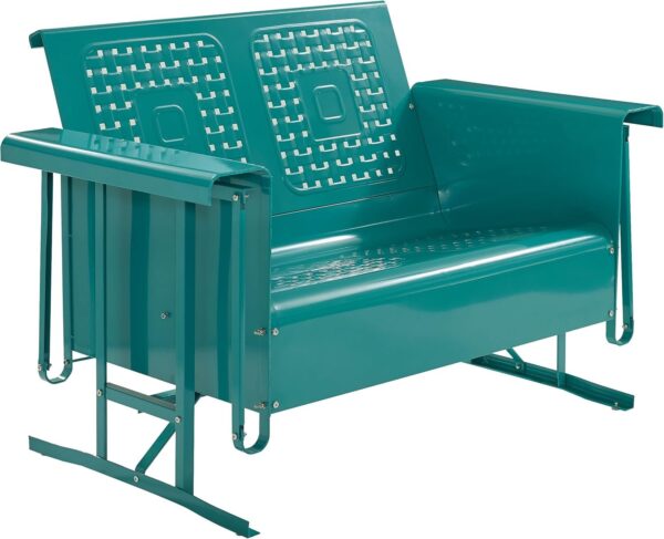 Crosley Furniture Bates Retro Metal Outdoor Loveseat Glider (CO1024-TU) and Arm Chair Set (CO1025-TU), Turquoise Gloss
