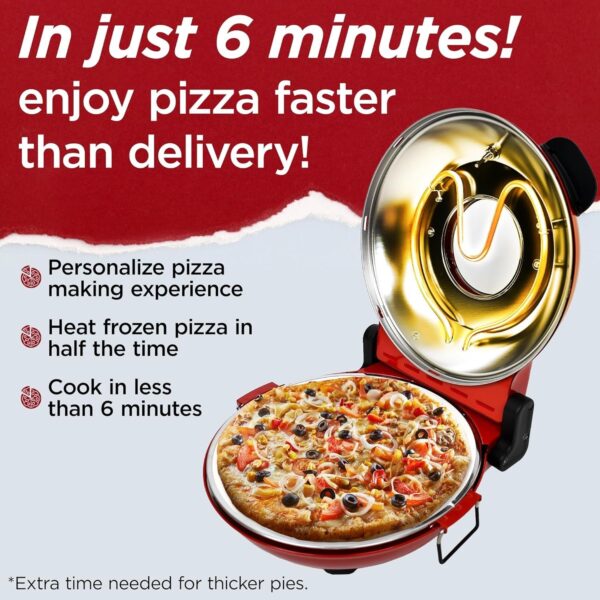 Electric Pizza Oven with Ceramic Stone, Viewing Window, Adjustable Heat Control, Timer and 1200W Baking Power, DIY Homemade Pizzeria, Large 12” Pie Capacity (Black)