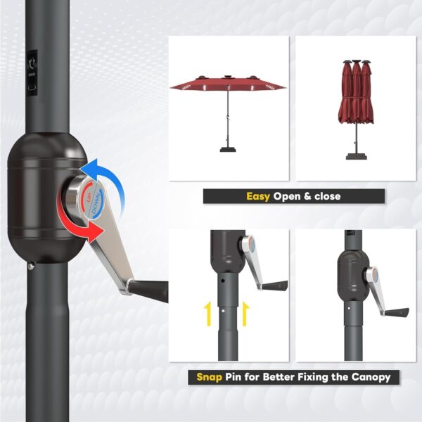 28ddf8e64b934b95b8f07aa982b9e08a 15ft Patio Umbrella with Solar Lights, Large Double Umbrella Outdoor, Rectangle 180”x106” Umbrellas with 156 PCS LED Lights and Crank Handle for Backyard Deck Pool Shade in Black(1.9′′ Pole)