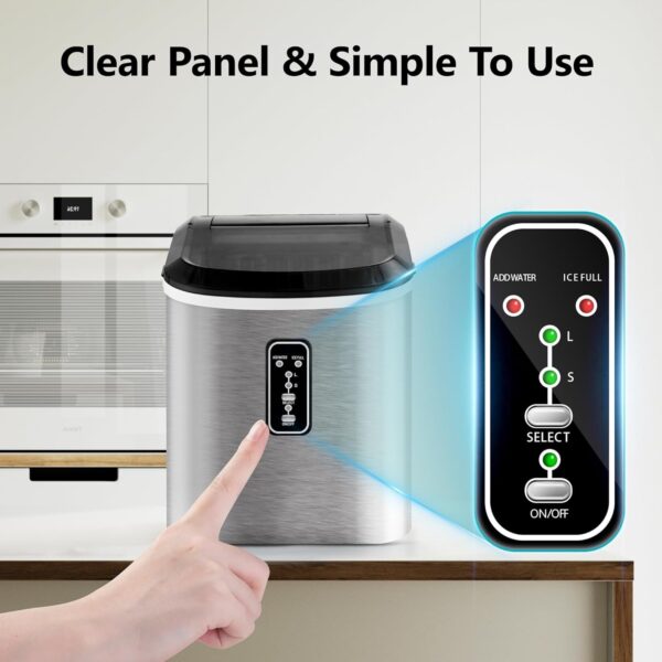 Nugget Ice Maker Countertop with Handle, Ready in 6 Mins, 34lbs Per Day, Removable Top Cover, Auto-Cleaning, Portable Sonic Ice Maker with Basket and Scoop, for Home/Party/RV/Camping (Black)