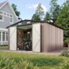 Aoxun 6.2×4 FT Shed Outdoor Storage Shed Metal Garden Shed with Lockable Doors & Slooping Roof Tool Shed Bike Shed for Backyard, Patio, Poolside (Brown)