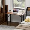 TEMI Small Computer Desk Folding Table – 35.8′′ Foldable Office Desk, No Assembly, Perfect for Small Spaces in Bedroom, Dorm, or Apartment, Portable Mini Desk or Study Table with Compact Design, Brown