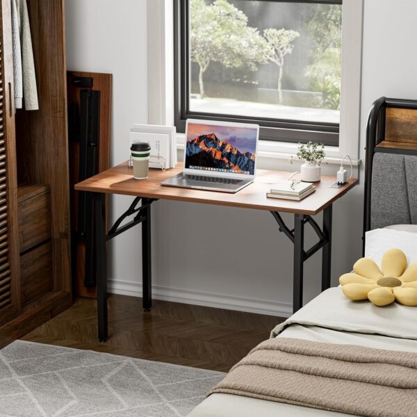 TEMI Small Computer Desk Folding Table – 35.8′′ Foldable Office Desk, No Assembly, Perfect for Small Spaces in Bedroom, Dorm, or Apartment, Portable Mini Desk or Study Table with Compact Design, Brown
