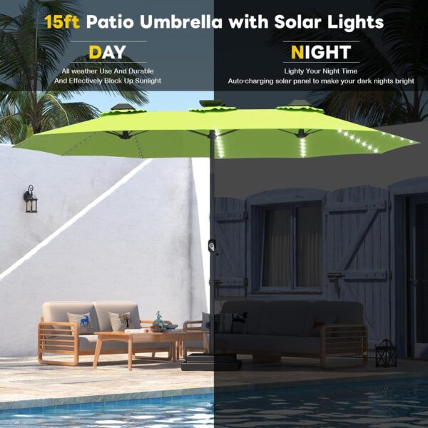 29c28fadeba54edb9af2ac809f4e30fa 15ft Patio Umbrella with Solar Lights, Large Double Umbrella Outdoor, Rectangle 180”x106” Umbrellas with 156 PCS LED Lights and Crank Handle for Backyard Deck Pool Shade in Black(1.9′′ Pole)