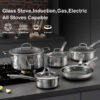 SNOWCLAD Pots and Pans set non stick, 10 pcs Hybrid Stainless Steel Cookware Sets, non stick Frying Pans