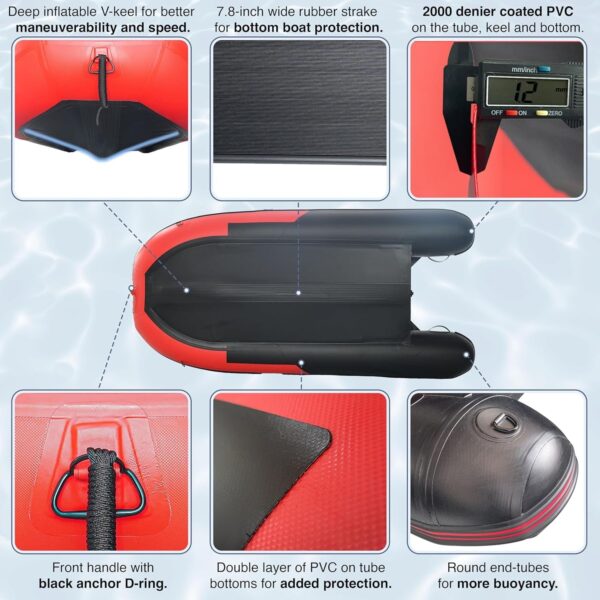 2a0347e72e3446dfad51964b2c9e6228 Inflatable Boat | Yacht Dinghy Tender Raft | Multi Person Fishing Boat | Aluminum Floor Oars | Fishing Rod Holders | Heavy-Duty PVC | 2024 Model |