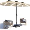 15ft Patio Umbrella with Solar Lights, Large Double Umbrella Outdoor, Rectangle 180”x106” Umbrellas with 156 PCS LED Lights and Crank Handle for Backyard Deck Pool Shade in Black(1.9′′ Pole)