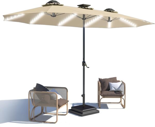 2a60f4a13ebf45d2a920c3836bcae8ba 15ft Patio Umbrella with Solar Lights, Large Double Umbrella Outdoor, Rectangle 180”x106” Umbrellas with 156 PCS LED Lights and Crank Handle for Backyard Deck Pool Shade in Black(1.9′′ Pole)