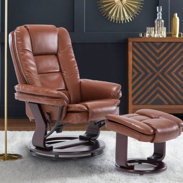 Multi-Position Recliner and Curved Ottoman with Swivel Base