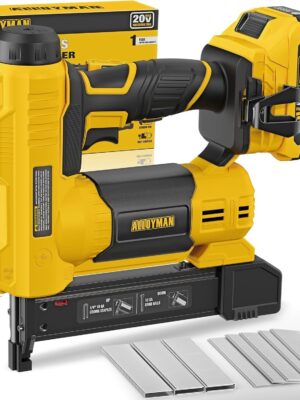 Alloyman 18 Gauge Nail Gun Battery Powered, 2 in 1 Cordless Brad Nailer/Electric Stapler with 2.0Ah Battery and Charger,1000pcs Nails and 500pcs Staples Included for Home Improvement & Woodworking