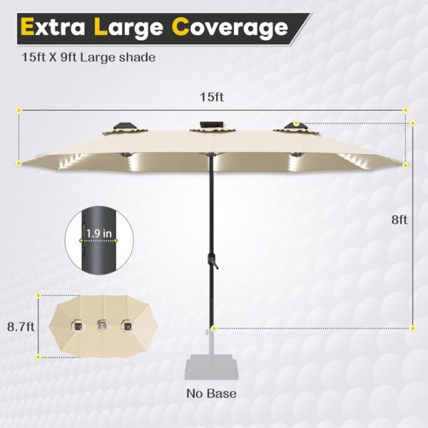 2ad9c5fcbf004aeab7dd9ebae85d8e83 15ft Patio Umbrella with Solar Lights, Large Double Umbrella Outdoor, Rectangle 180”x106” Umbrellas with 156 PCS LED Lights and Crank Handle for Backyard Deck Pool Shade in Black(1.9′′ Pole)