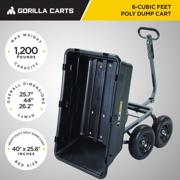 2afbef80de1c470b8d4a8e58ab802a15 Heavy Duty Poly Utility Dump Wagon Garden Cart w/Pneumatic Tires, 6 Cu Ft – 1200 lb Capacity Outdoor Wheelbarrow for Yard, Landscaping & Gardening, Lawn Tractor or ATV Towable-Gorilla Carts