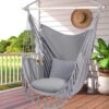 Y- Stop Hammock Chair Hanging Rope Swing, Max 500 Lbs, 2 Cushions Included, Large Macrame Hanging Chair with Pocket for Superior Comfort, with Hardware Kit (Beige)