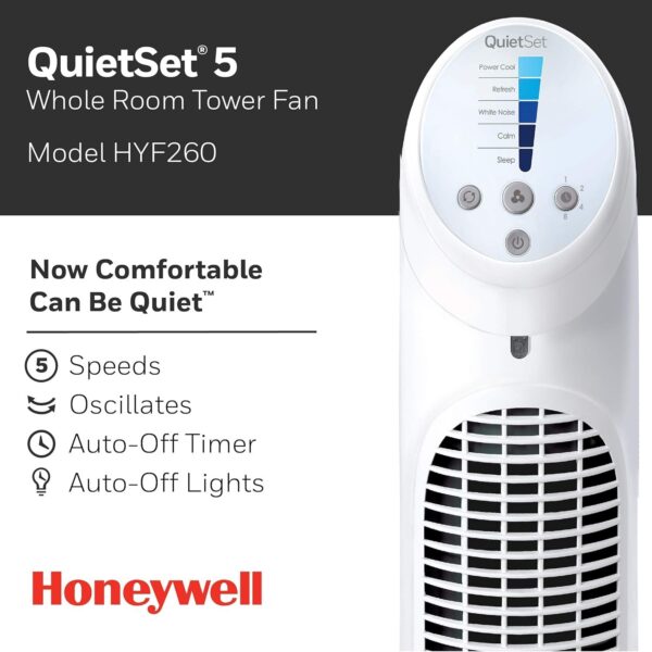Honeywell HYF260 Quiet Set Whole Room Tower Fan, White